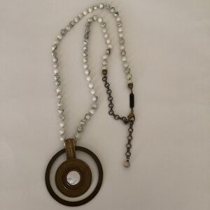 Vintage Jan Michaels San Francisco Necklace Signed Howlite Beaded Chain Brass